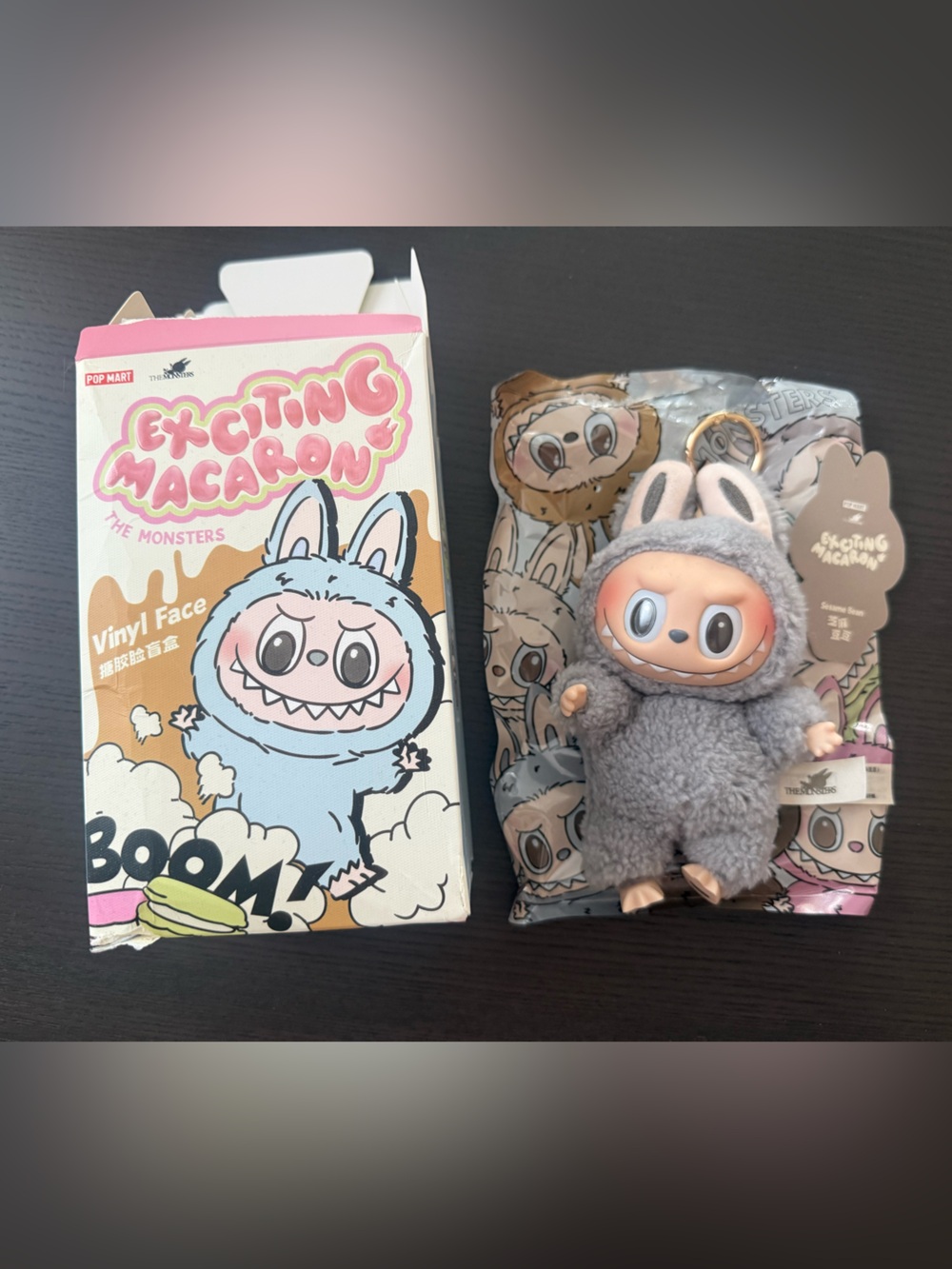 POP Mart Labubu Sesame Bean (gray) Open Box New The Monsters Exciting Macaron Pl